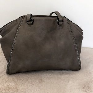 INC Hazel Studded Satchel Faux Leather Gray/Brown